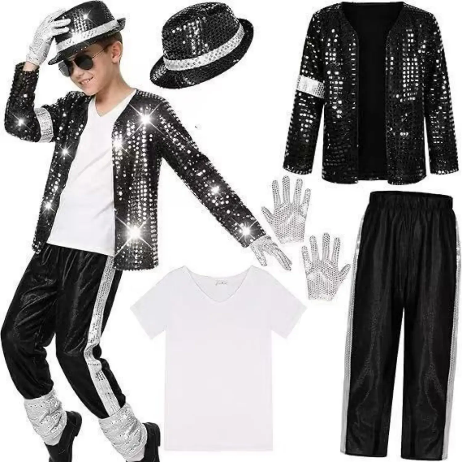 Michaerl Jackson Kid Clothes Halloween Cosplay Birthday Party Dance Children's Costume Pop Rock Superstar boys Girls Outfits