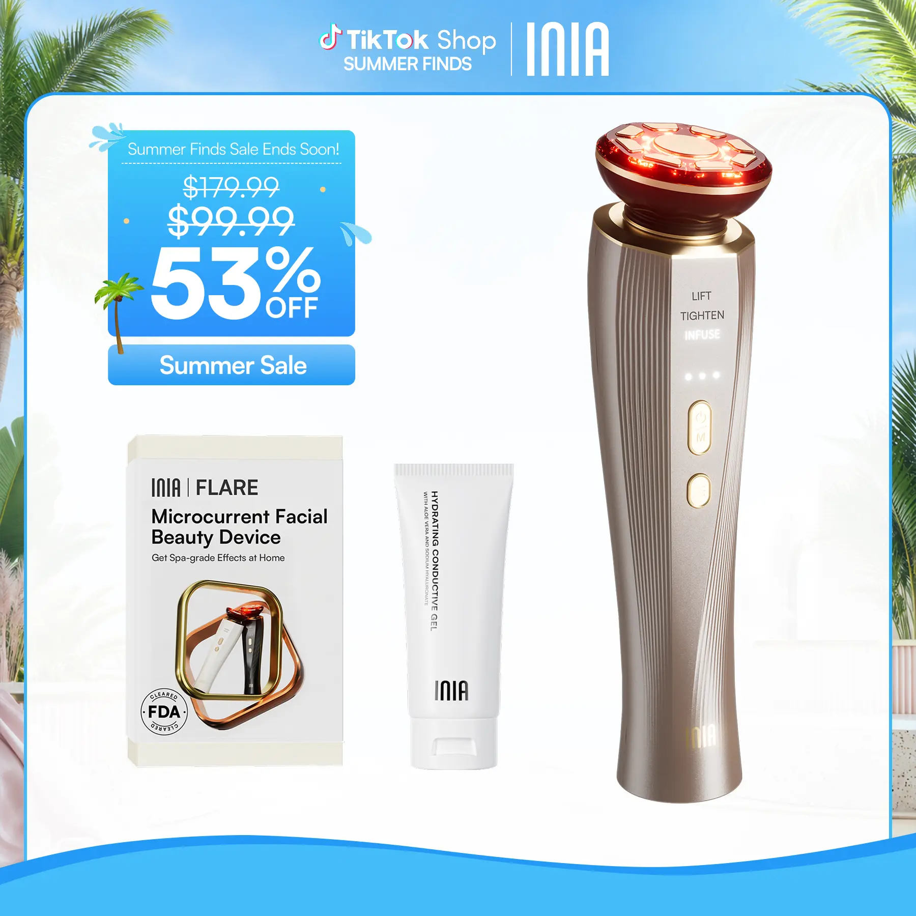 [New Color Drop] INIA FLARE All-in-One Facial Beauty Device, 3-in-1 Facial Massager Beauty Device for Face and Neck Skin Rejuvenation Lifting/ Tightening/ Infusing, Summer Beauty Gift Ideas