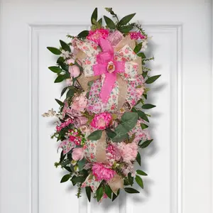 Pink Floral Wreath Front Door Spring Decor Farmhouse Swag Romantic Entryway