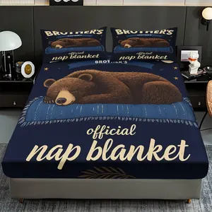 2/3 Pcs Brother'S Nap Blanket Pattern Down,Fitted Sheet Set(1*Fitted Sheet+1/2*Pillowcase,No Filling)Digital Print,Soft,High-End Bedding Set,all Season Use Machine Washable,Best Holiday Gift
