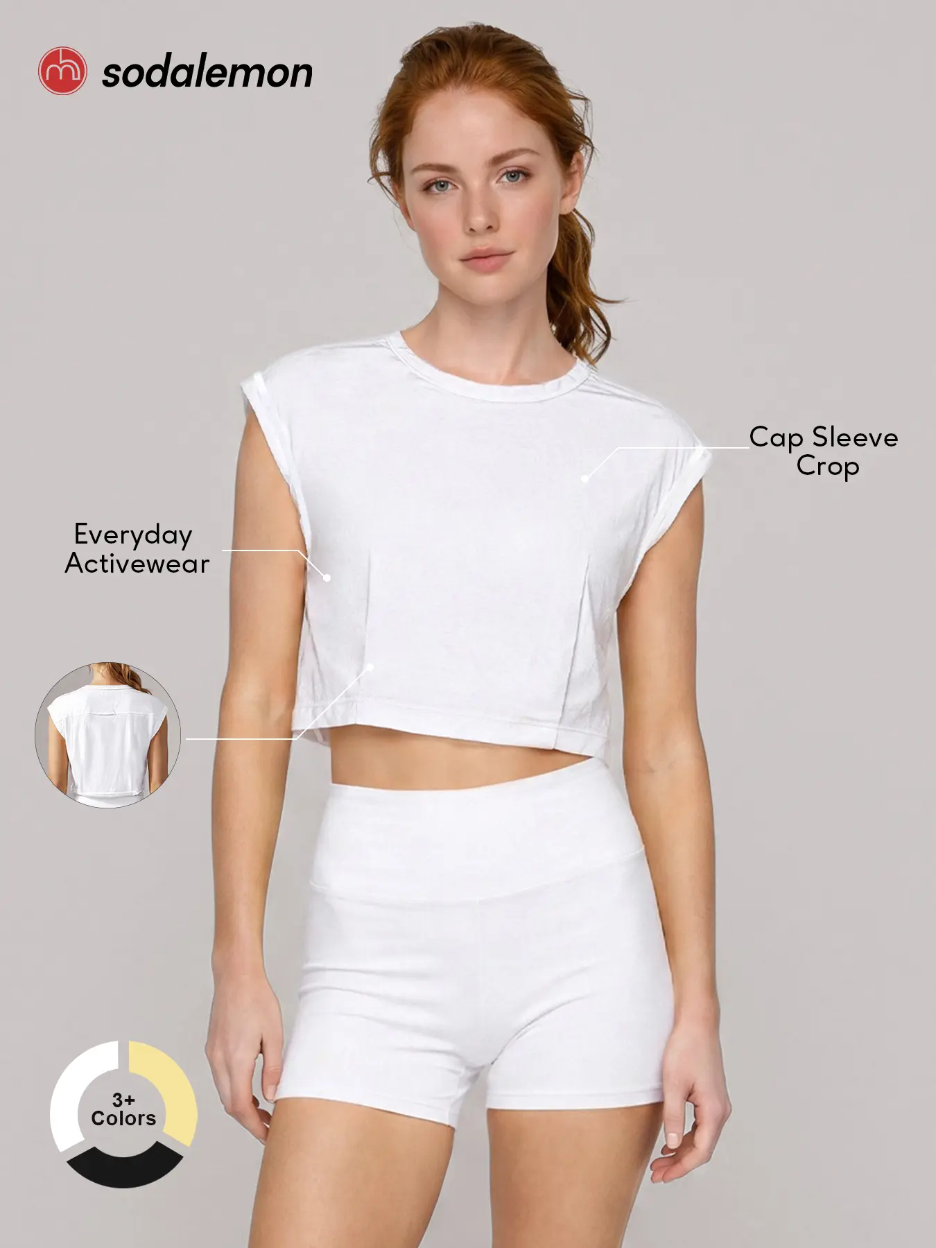 Sodalemon Women Cap Sleeve Cropped Workout T-Shirt, Relaxed Fit Crew Neck Yoga Top, Outdoor Pilates Fitness Activewear