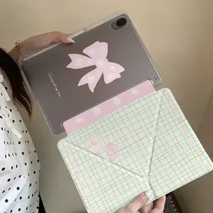 Hello Kitty Butterfly Print Tablet Case, Anti-Drop Acrylic Y-Fold Stand, Transparent Back with Pen Slot, Fits Various iPad Models
