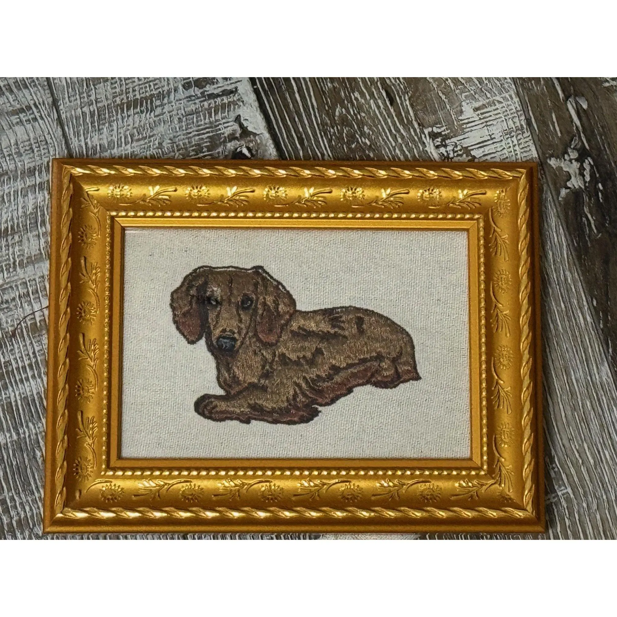 Machine-Embroidered Dachshund Rectangle Framed Plaque, Animal-Themed Home Decor Room Decoration, Desktop Gift for Home-Office Use, Other Dog Breeds & Designs Available, Artwork