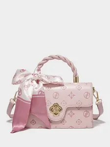 New Embossed Hobo Bag, Braided Handle and Scarf Decoration, Shoulder Crossbody, All Seasons, Cute Style, Perfect Gift