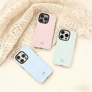 Personalized Monogram iPhone Case Gingham Initials Phone Case IP 17 16 15 14 13 12 Pro Max X