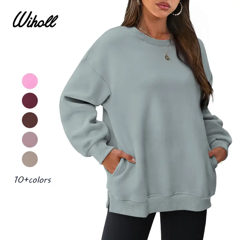 WIHOLL Womens Oversized Sweatshirts Crewneck Long Sleeve Tops Fleece Pullover Fall Fashion Clothes with Pocket