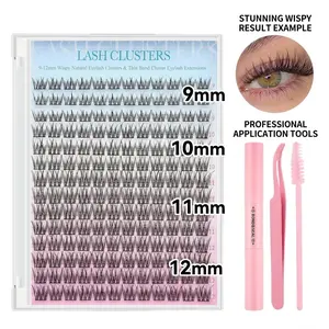 9-12 mm capacity cluster false eyelashes set - 168 lashes. Fine and soft single lashes with curling function. Waterproof false eyelash cluster. DIY household product.