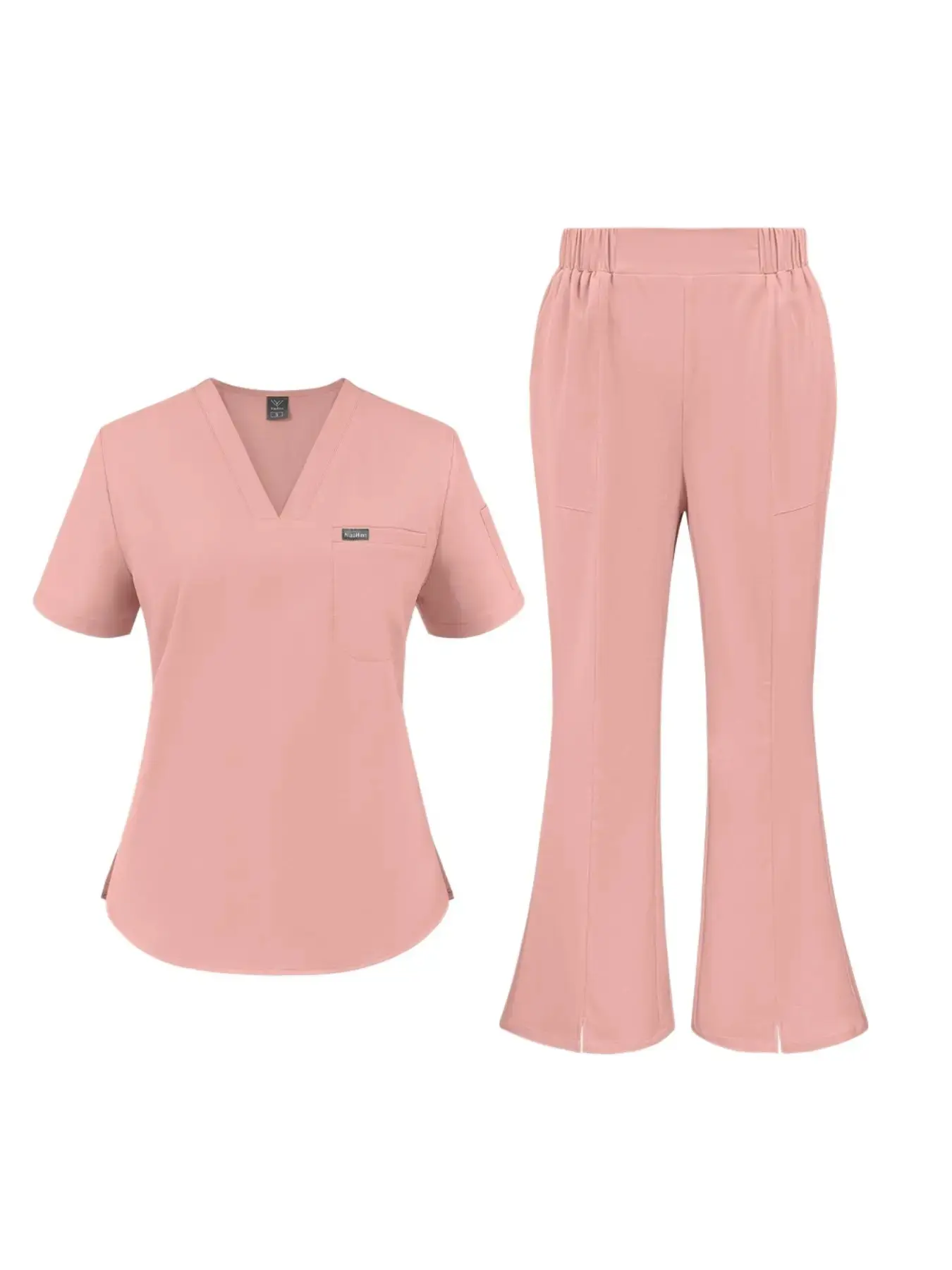 Soft Comfortable Short Sleeve Flare Pants Work Uniforms Workwear Set For Beauty Salon Pet Hospital Staff Daily Wear Work Clothing
