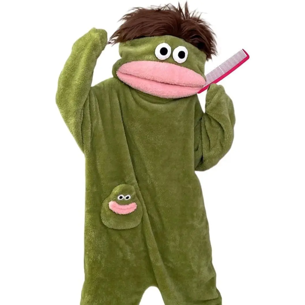 Monster Onesie Pajamas - Soft Plush Fleece, Funny Character Hood, Bonus Comb, Loose-Fitting Youth & Adult Holiday Nightwear, Machine Washable Halloween Costume Gift Set