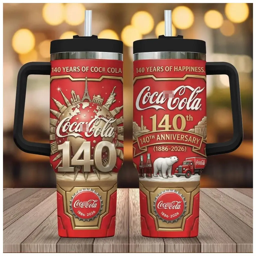 Limited Edition Coca-cola 140th Anniversary Tumbler (1886-2026), 40oz Red Insulated Travel Mug With Handle & Straw, Vintage Polar Bear Graphic Coke Collector Cup, Classic Soda Lover Gift, Gift For Coca Cola Fans, Coke Collector Cup, New Flasks Tiktok 2026