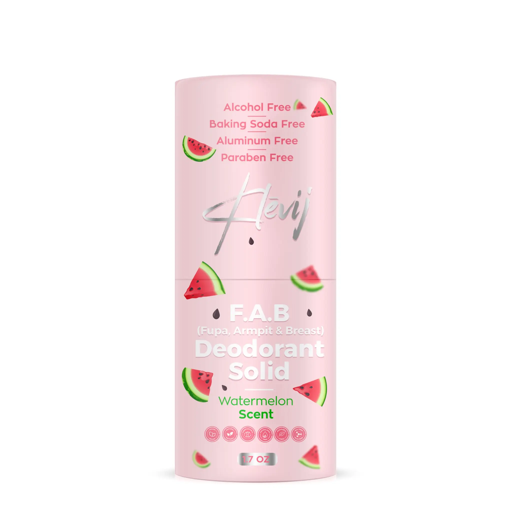 Klevij All Natural F.A.B. Deodorant - Watermelon Scent 1.7 oz Organic, Aluminum-Free, Alcohol-Free, Baking Soda-Free, Vegan, Eco-Friendly Packaging