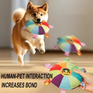Squeaky Dog Frisbee Plush Toy for Medium Large Dogs Teething Chewing Boredom Relief Training Interactive Pet Toys