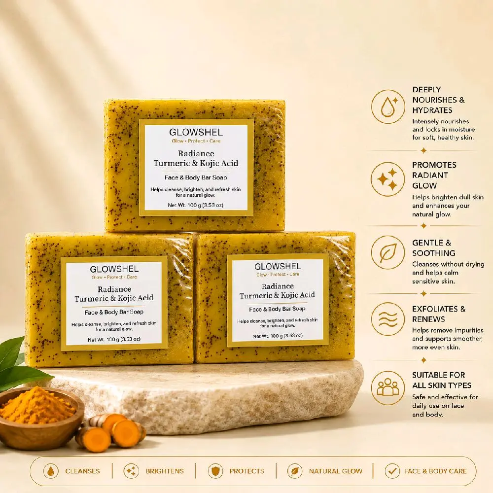 3 Pack Glowshel Rediance Turmeric &Kojic acid face &Body soap Bundle.
