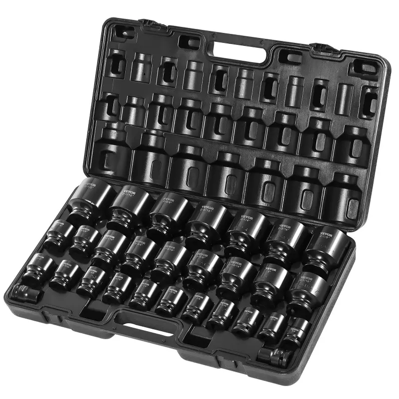 【Summerfinds】VEVOR 3/4" Drive 29-Piece 6-Point Impact Sockets Set, CR-Mo Alloy Steel Heavy-Duty Tool, High Torque for Wheel Lug Nuts, SAE Sizes 3/4 In-2-1/2 In with Storage Cage