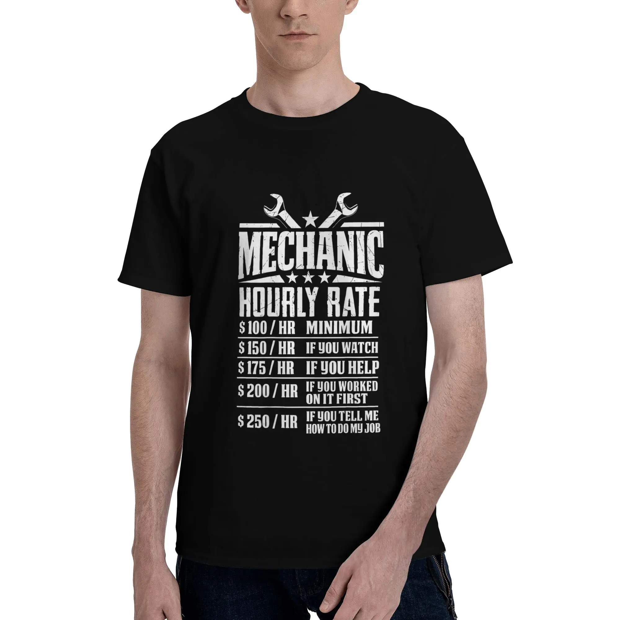 Men's Funny Mechanic Graphic T-Shirt, Vintage Oversized Streetwear with Hourly Rate Joke Print, Casual Short Sleeve Gift for Car Repair Techs