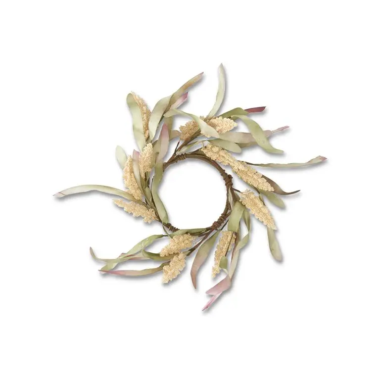 Cream Rice Candle Ring w/Green & Burgundy