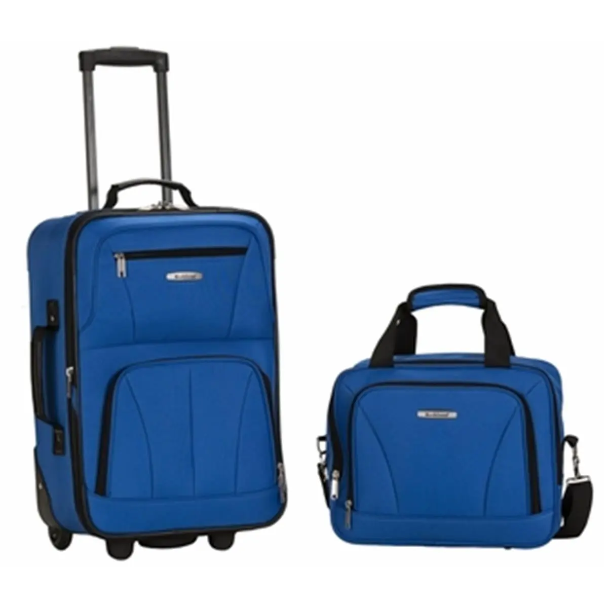 212 MAIN Rockland 2-PC Deluxe Expandable Luggage Set - Heavy-Duty Synthetic EVA Material, PVC-Backed, Adjustable Retractable Handle, Zipper Closure, Key Lock, Inline Skate Wheels, Blue, Adjustable Rolling Luggage Set