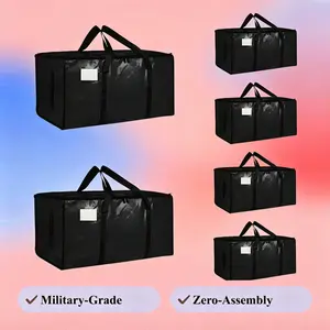 6-Pack Heavy-Duty Moving Storage Bags, 210 GSM, Full-Opening Side Zipper, 93 L, 65 lb Capacity, Waterproof Foldable Organiser Totes for College Dorm & Home Organization, Blue & Black (Alternative to Moving Boxes) Shopping Expandable