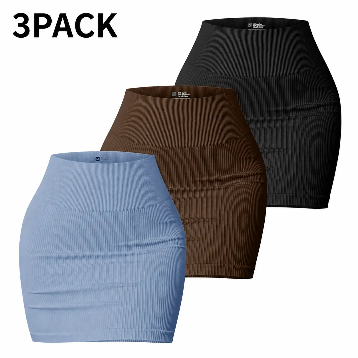 3 pack ribbed high waist bodycon mini skirts for women soft stretch solid color tight pencil skirt versatile tennis yoga athletic skirt slim fit casual commuting workout short skirts daily wear