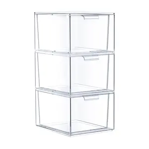 Sorbus 3 Pack Clear Stackable Acrylic Drawer Makeup Organizers