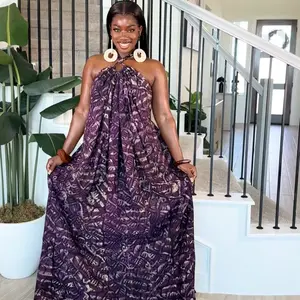 The Eve Dress - Casual Halter Neck Maxi Dress for Women in Purple Batik Print - Womenswear