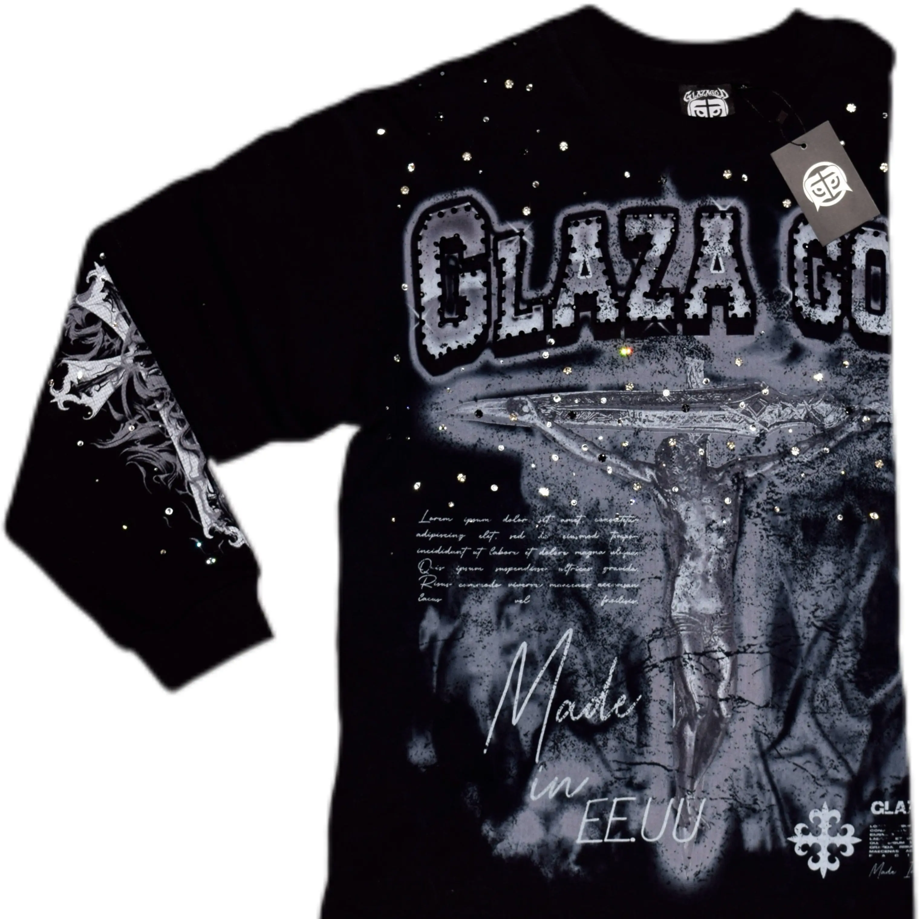 Men's Graphic Long-Sleeve T-Shirt, Black 10oz Heavyweight Cotton - Men's Suffering Vol.2, Limited Edition Collector's Piece, Menswear Streetwear Tshirt Longsleeves (200/300 Pieces)