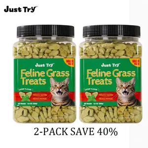 Just Try 2PCS Cat Grass Treats with Salmon & Catnip | Hairball control and Training treats | Teeth cleaning snack Reduce plaque  (13.4oz, Salmon & Catnip Flavor)