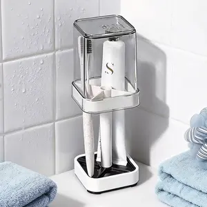 3-Compartment Bathroom Toothbrush Holder Organiser, Durable Classic Portable Countertop Caddy with Non-slip Base, Dedicated Toothpaste Slot, Vertical Compact Design for Various Sizes of Manual Toothbrushes