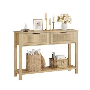 Modern Narrow Console Table – 2 Drawers & Storage Shelf – Slim Sofa Side Table for Entryway, Living Room, Hallway, or Foyer – Wood Grain Finish – Easy Assembly