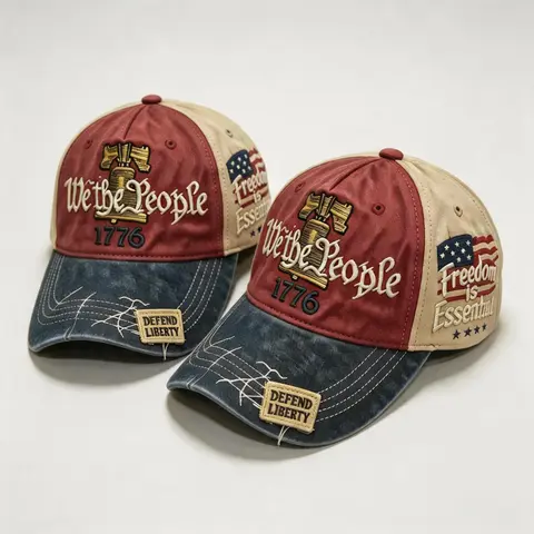 Men's 1776 We The People Graphic Denim Trucker Hat - Vintage Patriotic Embroidered Cap, Adjustable 1-Size Fit for Outdoor Sports, Youth Sports & Outdoor Accessory, No Excess Bulk