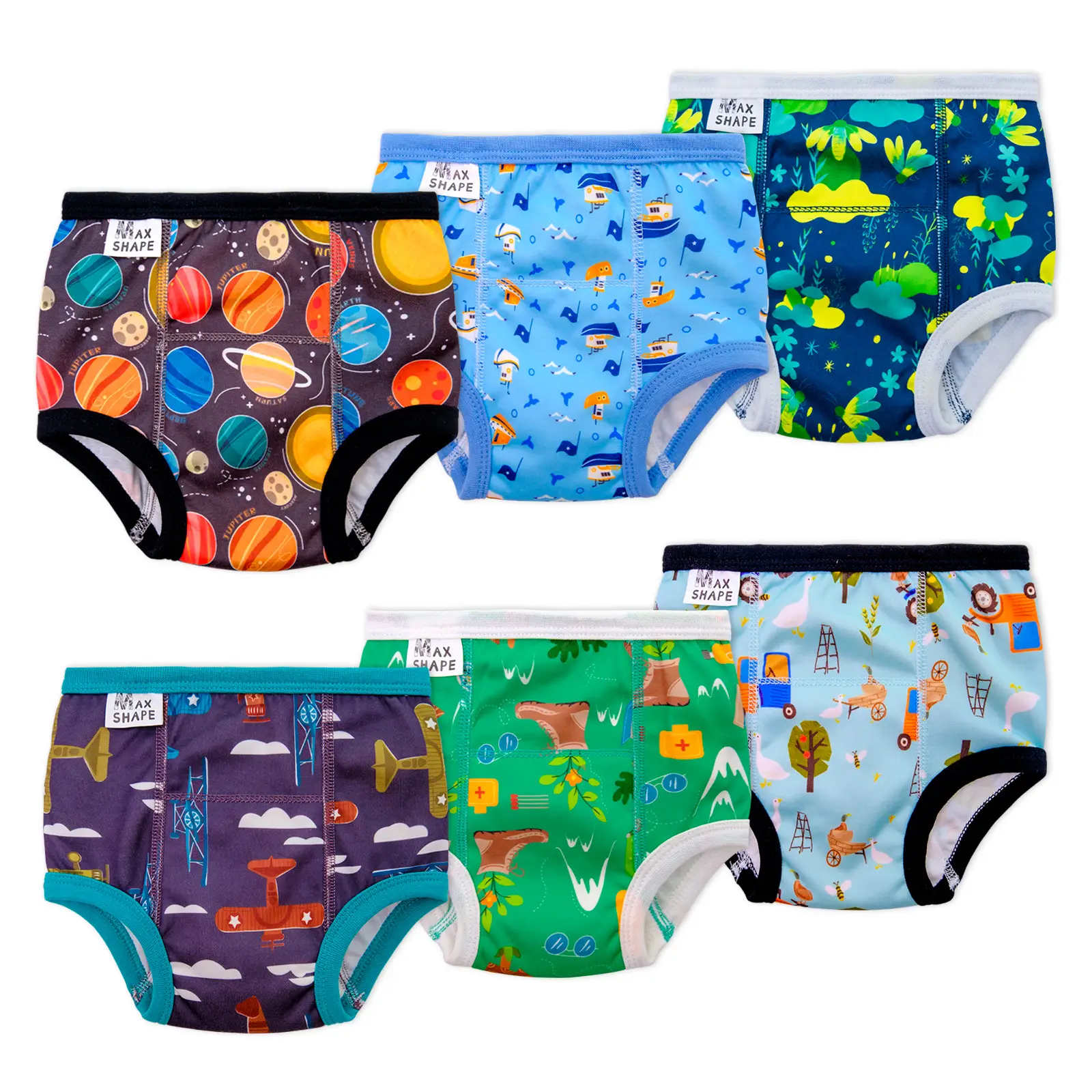 Max Shape 6-Pack Unisex Potty Training Underwear – Ultra-Soft, Washable Cotton Pants for Toddlers, Comfortable & Stylish Clothing for Toilet Training
