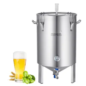 304 Stainless Steel Kettle and 16 Gallon Beer Fermentor for Home Brewing, Brew Bucket Fermentor Kit with Base, Stock Pot, Lid, Handle, Valve, Spigot, and Thermometer for All-Grain and Extract Brewing Enthusiasts