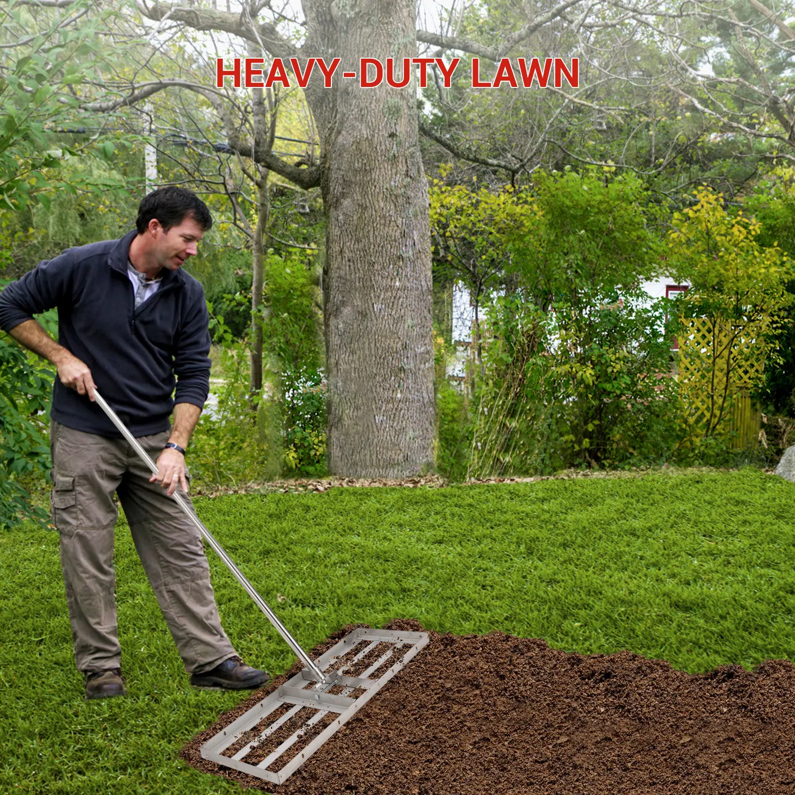 48-72" Adjustable Lawn Leveling Rake & Drag Harrow, Heavy Duty Tow-Behind Grader with 4FT Reinforced Chain for ATV UTV Tractor, Ideal for Gravel Soil Lawn Landscaping