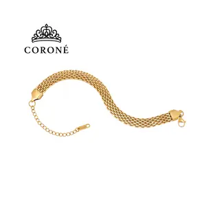 CORONÉ 8mm Belt Chain Bracelet for Women Stainless Steel Hypoallergenic Tarnish-Free Waterproof