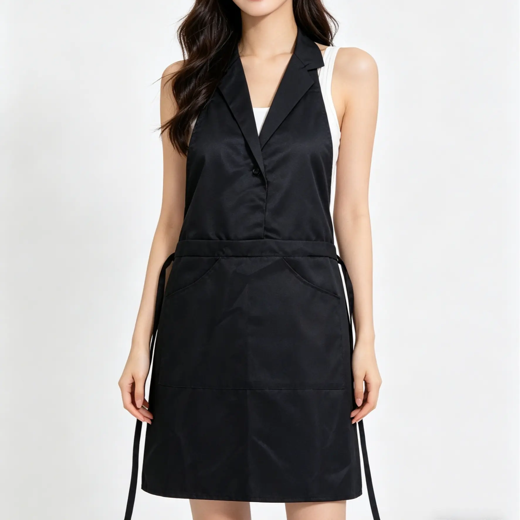 Single Layer Apron with Button Decoration, Simple Design, Dual Pockets, Work Apron, Ideal for Restaurant, Beauty Salon, Hotel, Gardening, Handcrafting, Hairdressing, Kitchen, Server, Hairstylist Aprons