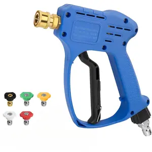 Stubby Swivel Pressure Washer Gun - 5000 PSI / 10 GPM with 3/8" Male Plug and 1/4" Quick Connector Coupler Comprise 5 Nozzle Tips - Power Washer Gun Compatible with Foam Cannon