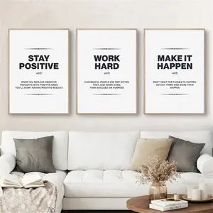 3pcs Unframed 2D Flat Success Inspirational Canvas Wall Art, Motivational Quotes Poster, Office Study Decor, Stay Positive, Work Hard, Canvas Prints
