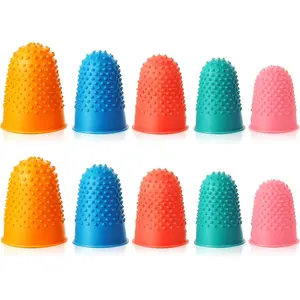 10 pieces rubber finger tips/thimbles—office rubber thimbles, silicone thimble grippers, thick reusable finger protectors; includes a box for money counting, collating, writing, and sorting; available in 5 sizes and colors