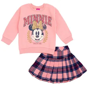 Disney Minnie Mouse Big Girls Fleece Sweatshirt and Skirt Plaid Pink 14-16