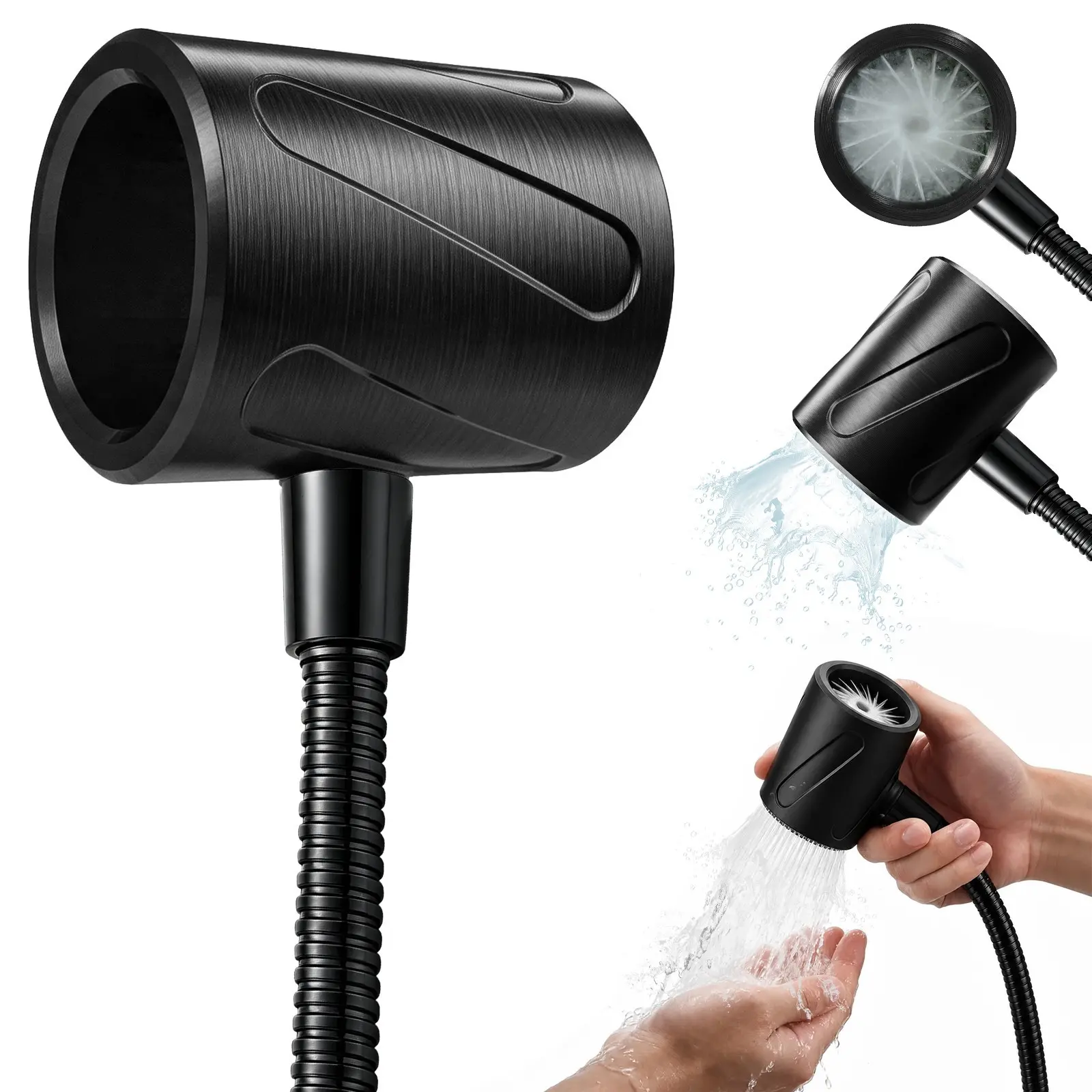 Durable 360° Ring Shower Head, Handheld Large Flow Hole with Free Standard Hose,Easy Installation