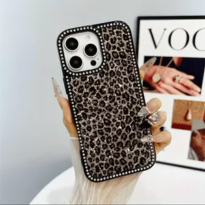 Dazzling Leopard Print & Diamond Accents iPhone Case for iPhone 17 16 15 14 12 13 11 TPU Material Drop Protection Transparent Stylish Design, Can be given as a gift to friends or family.