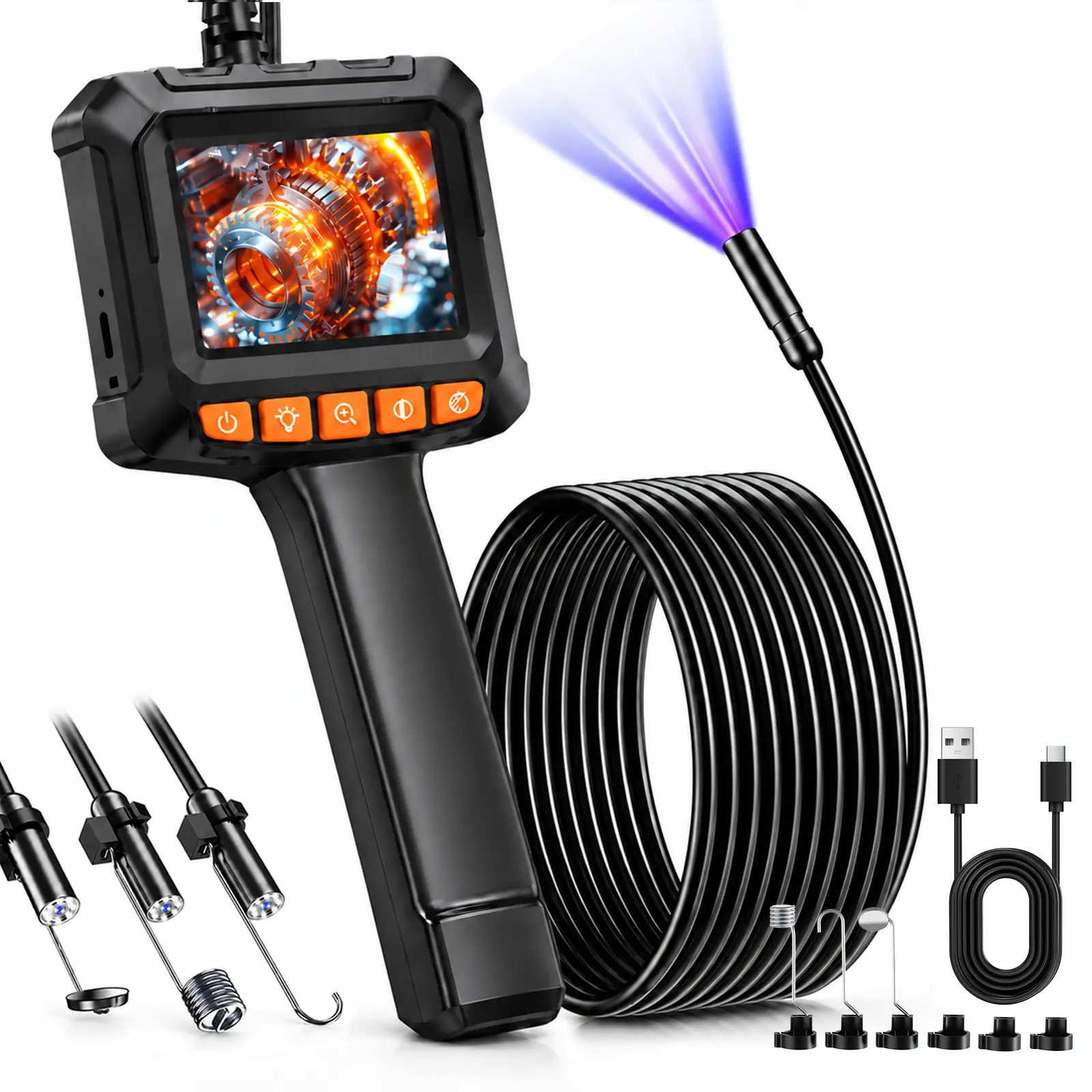 FirmOak 1080P HD Endoscopic Camera Car Inspection Tool with Mirror, Magnet, 2.4" LCD Screen, IP67 Waterproof Probe, 8 LED Closeup Light, 16.5 ft Semi-Rigid Cable – Great for Car, Pipe & Wall Checks