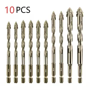 10-Piece Four-Blade Sawtooth Offset Drill Bit Set, 5-12mm, Durable and Efficient for Concrete, Tile, Glass, Metal, Brick, Plastic, Wood