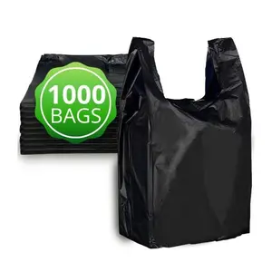 TP Plastic 1000 Count Black Heavy Duty T-Shirt Bags | Durable HDPE 11.5" x 6.5" x 22" Shopping & Retail Plastic Bags