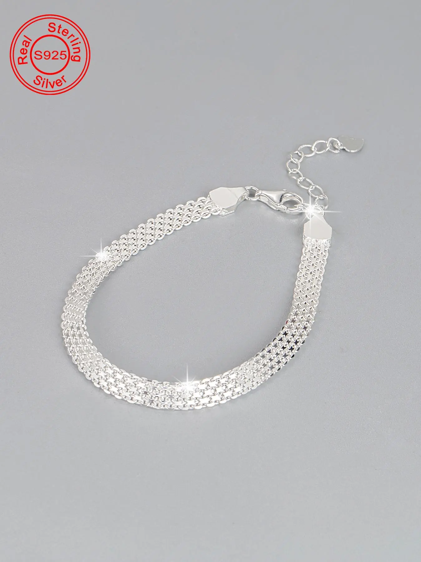 S925 Sterling Silver Glitter Chain Bracelet for Women & Girls, Fashion Jewelry for Party, Daily Decor, Trendy All-match & Exquisite, Elegant Jewelry Bracelet for Birthday Gift, with Box