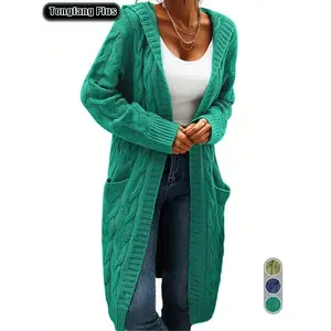 Plus Size Long Cardigan Sweater, Loose-Fitting Casual Style, Fall & Winter Fashion, Plain Pattern, Women's Knitwear