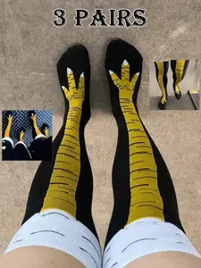 3 Pairs Chicken Claw Design Over-The-Knee Socks, Fun Fashion Spring Unisex Socks for Daily Wear, Sports, Parties, Unique Y2K Style