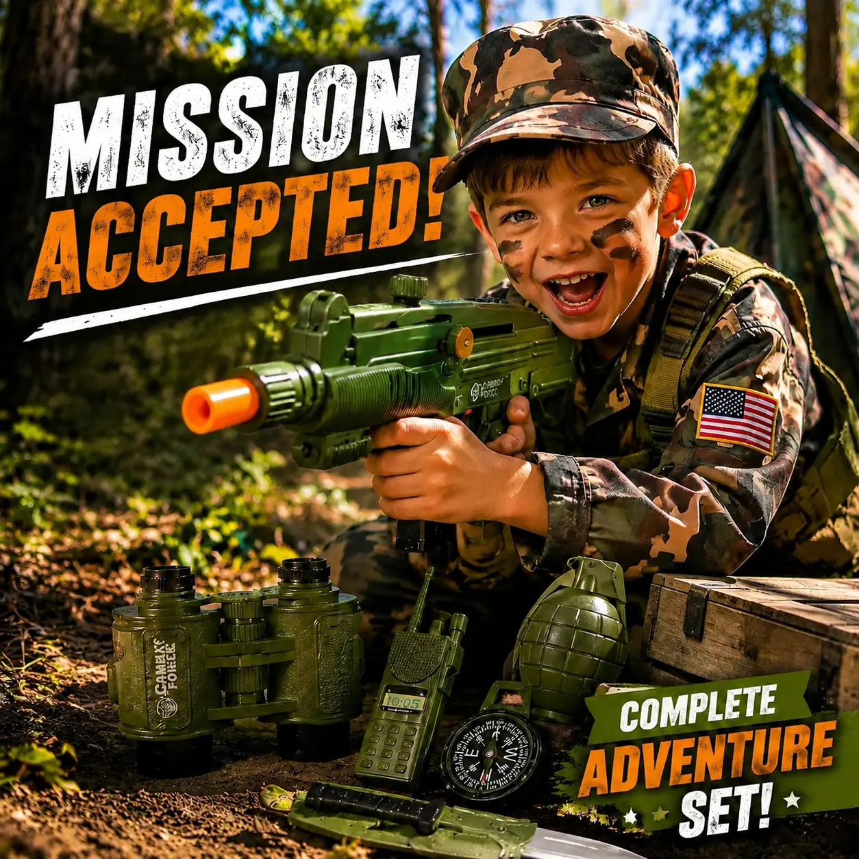Boys' Military Pretend Play Costume Set - Uniform, Equipment, Accessories - Ages 3-12 - Halloween Gift Toy for Themed Parties, Realistic Dress-Up & Role Play Clothes, Uniform Outfit Ideas, Costumes, Dress, Cosplay