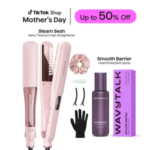 Wavytalk Steam Sesh Hair Straightener and Smooth Barrier Heat Protectant Spray Set