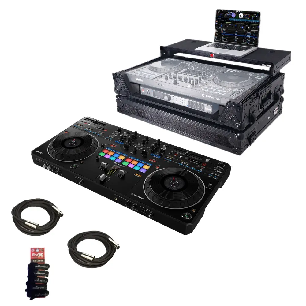 Bundle of Pioneer DJ DDJ-REV5 DJ controller + Road Case + 2 XLR Cables + Cable Ties